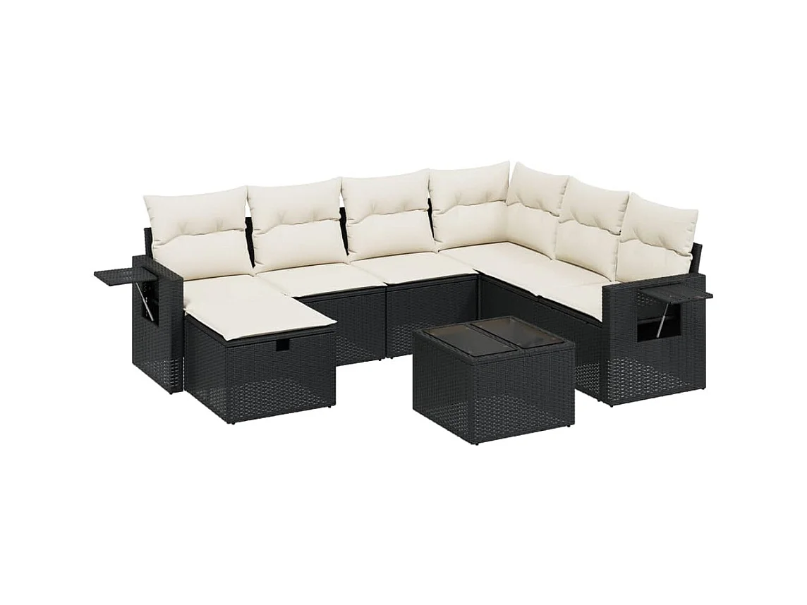 Salon de jardin 8 pcs avec coussins noir résine tressée