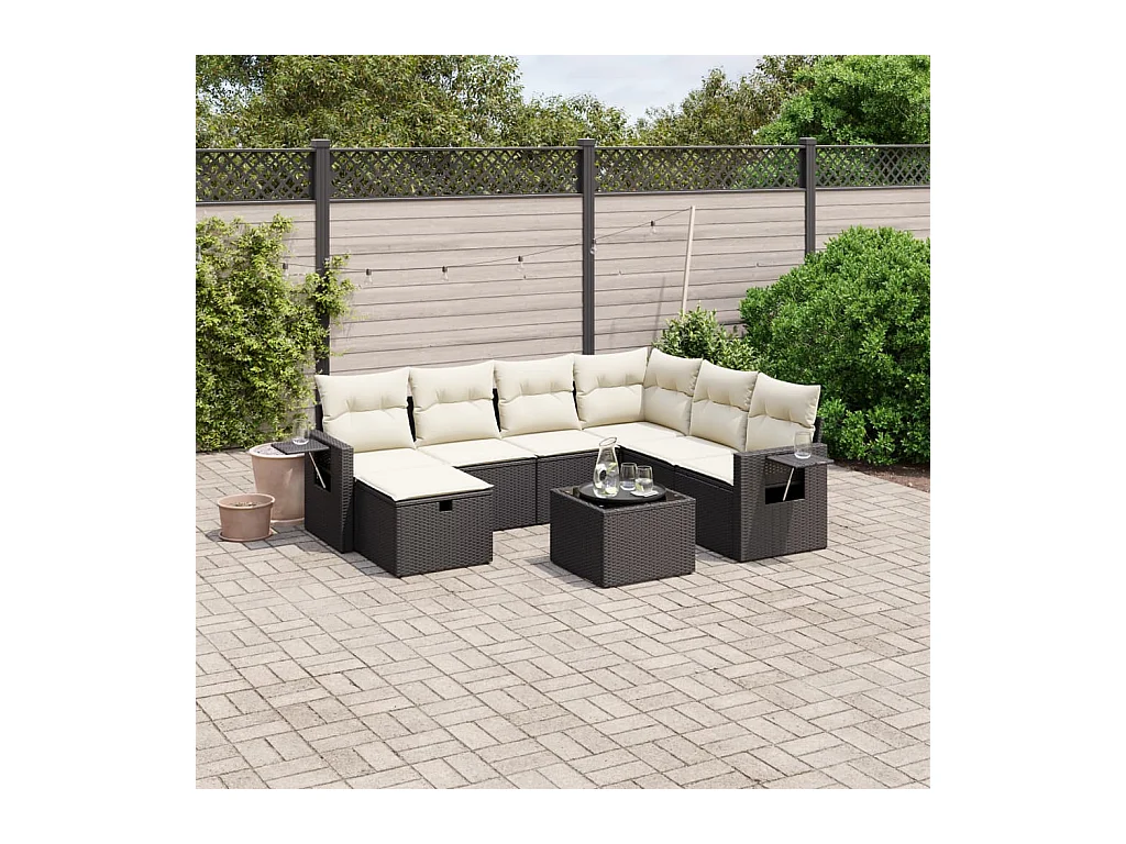 Salon de jardin 8 pcs avec coussins noir résine tressée