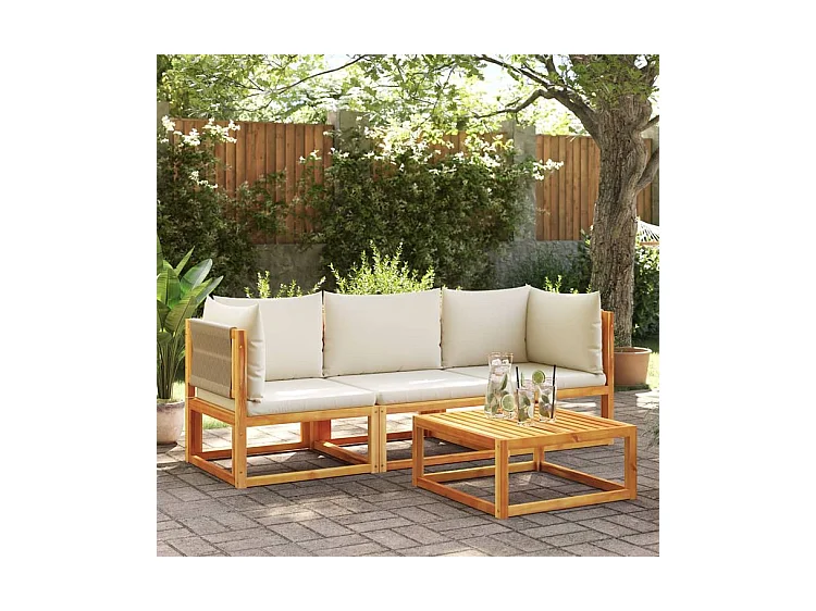 Canapé d'angle de jardin avec coussins bois massif d'acacia