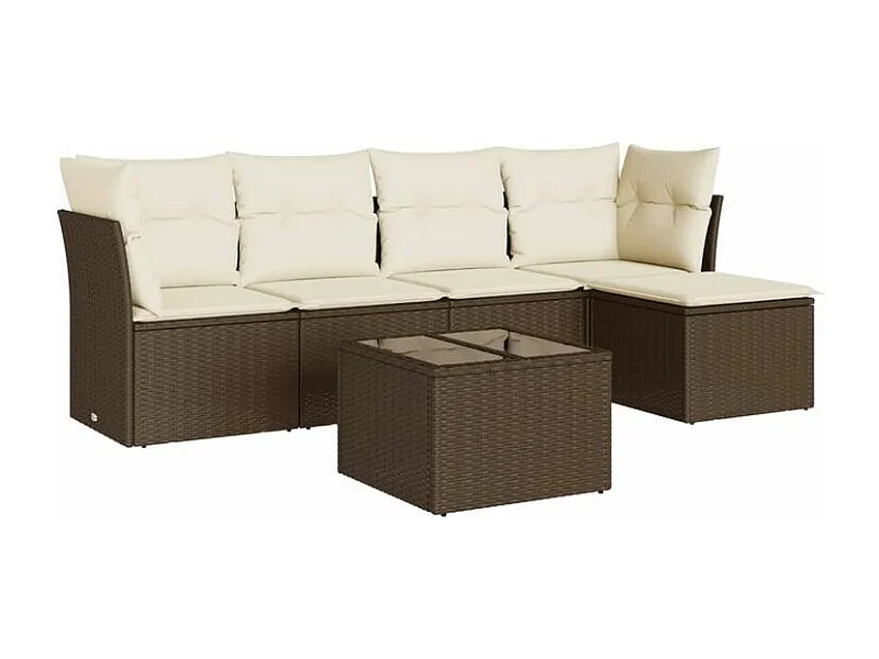 Salon de jardin avec coussins 6 pcs marron résine tressée