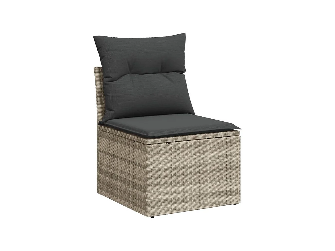 Salon de jardin 9 pcs avec coussins gris clair résine tressée