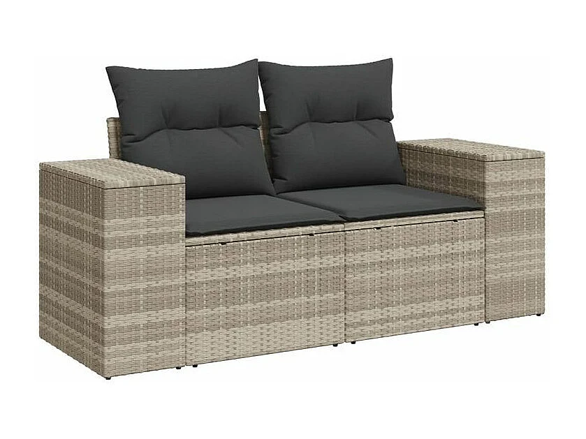 Salon de jardin 9 pcs avec coussins gris clair résine tressée