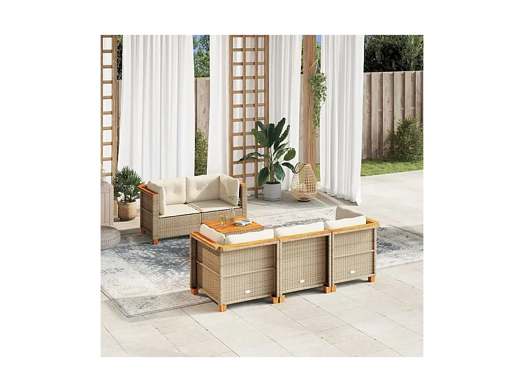Salon de jardin avec coussins 6 pcs beige résine tressée