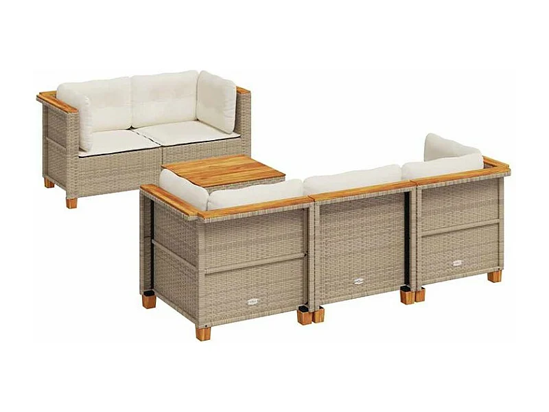Salon de jardin avec coussins 6 pcs beige résine tressée