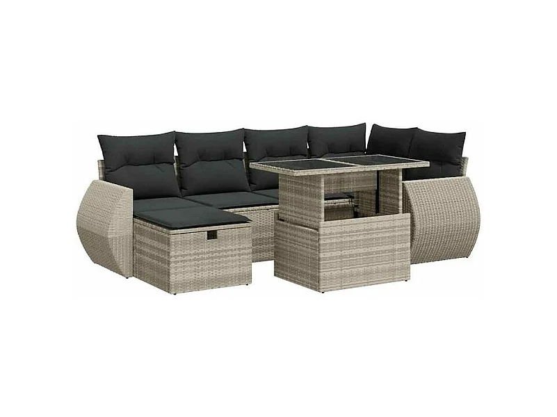 Salon de jardin avec coussins 7 pcs gris clair résine tressée