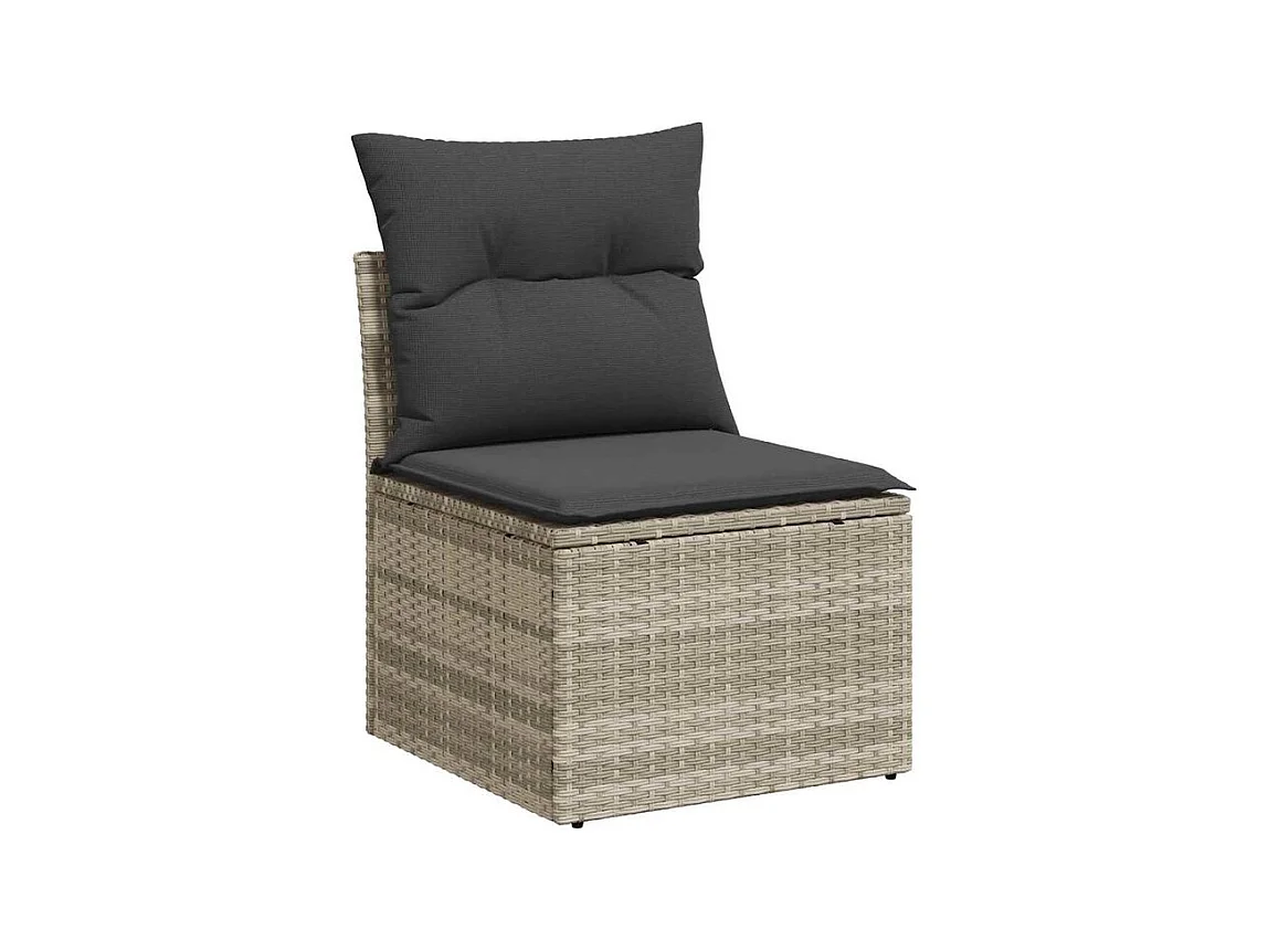 Salon de jardin avec coussins 7 pcs gris clair résine tressée