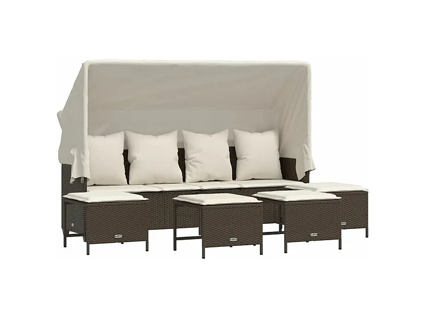 Salon de jardin avec coussins 5 pcs marron résine tressée