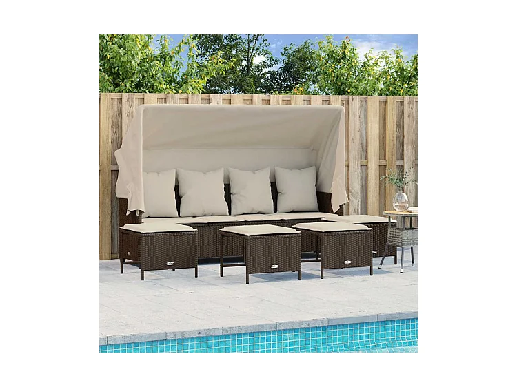 Salon de jardin avec coussins 5 pcs marron résine tressée