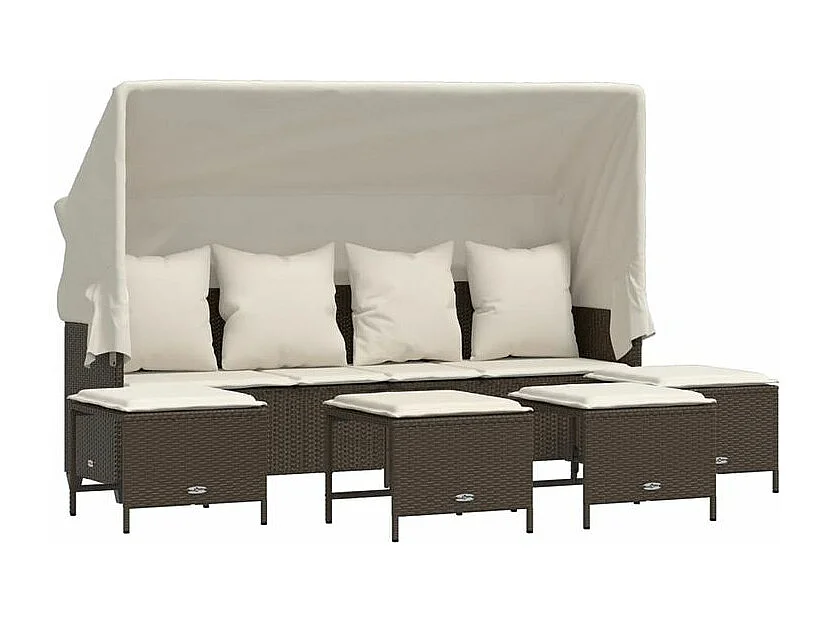 Salon de jardin avec coussins 5 pcs marron résine tressée