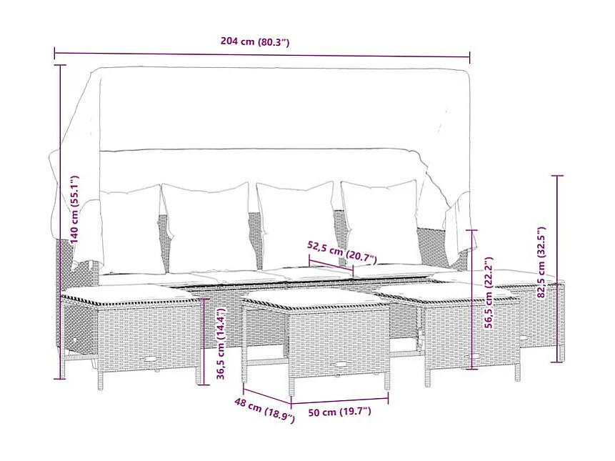 Salon de jardin avec coussins 5 pcs marron résine tressée