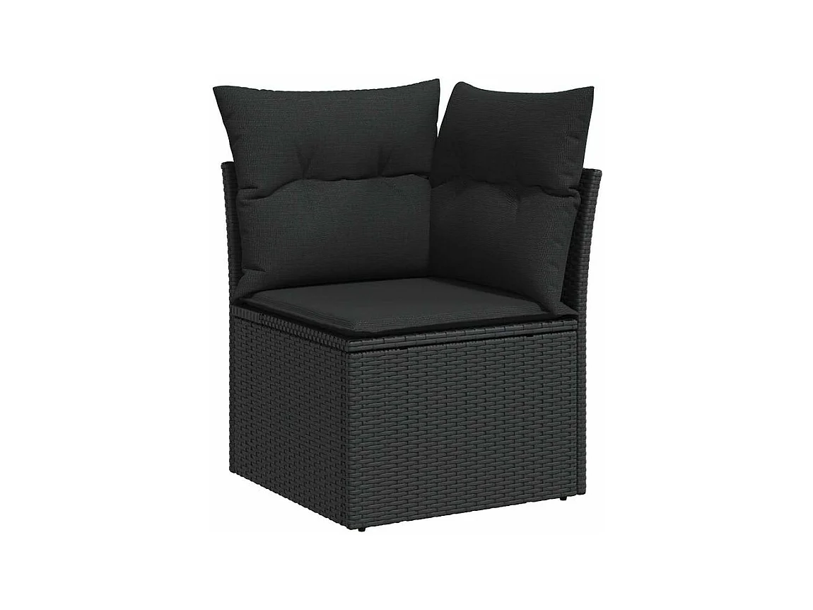 Salon de jardin 8 pcs avec coussins noir résine tressée