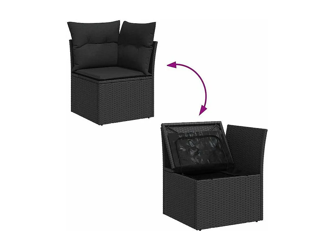 Salon de jardin 8 pcs avec coussins noir résine tressée