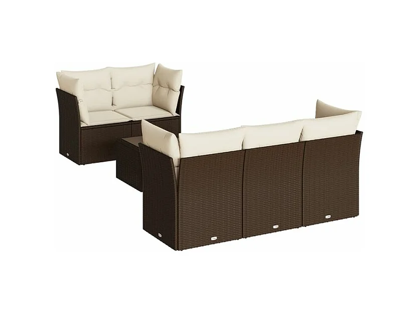 Salon de jardin avec coussins 6 pcs marron résine tressée