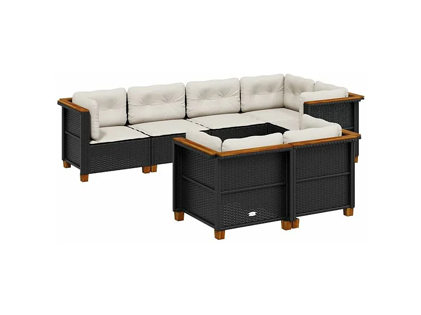 Salon de jardin 7 pcs avec coussins noir résine tressée
