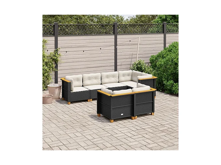Salon de jardin 7 pcs avec coussins noir résine tressée