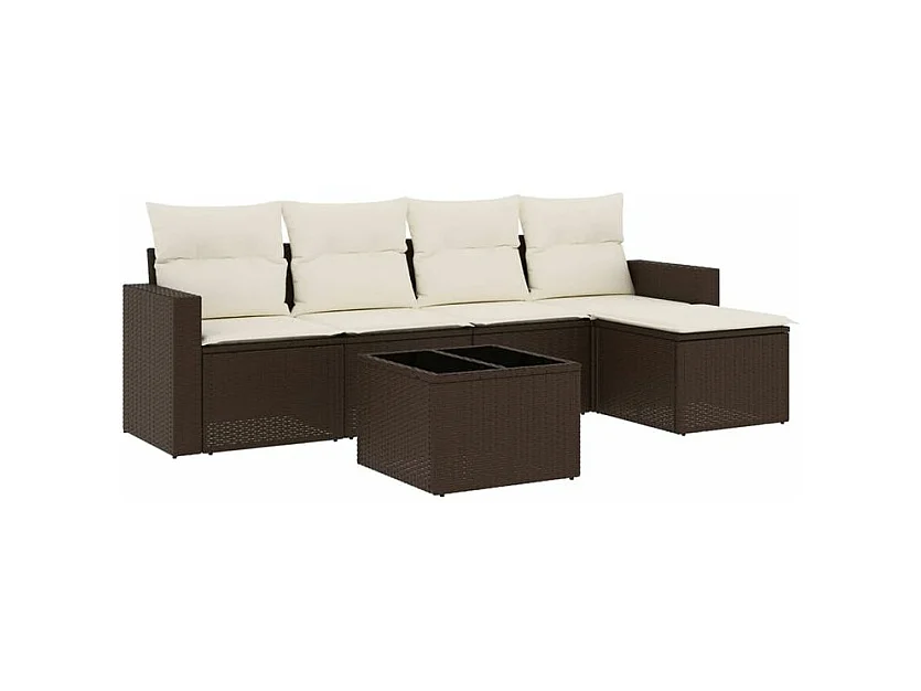 Salon de jardin avec coussins 6 pcs marron résine tressée