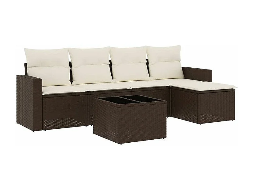 Salon de jardin avec coussins 6 pcs marron résine tressée