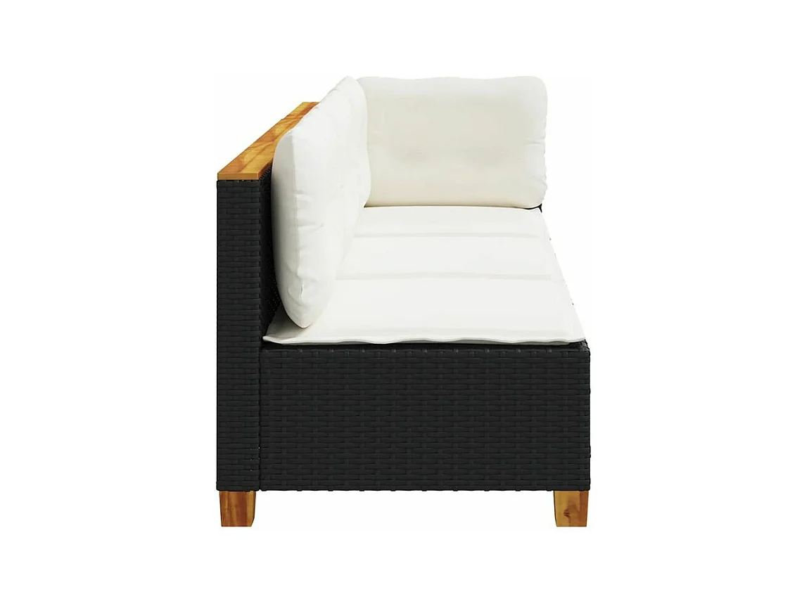 Canapé de jardin avec coussins 3 places noir résine tressée