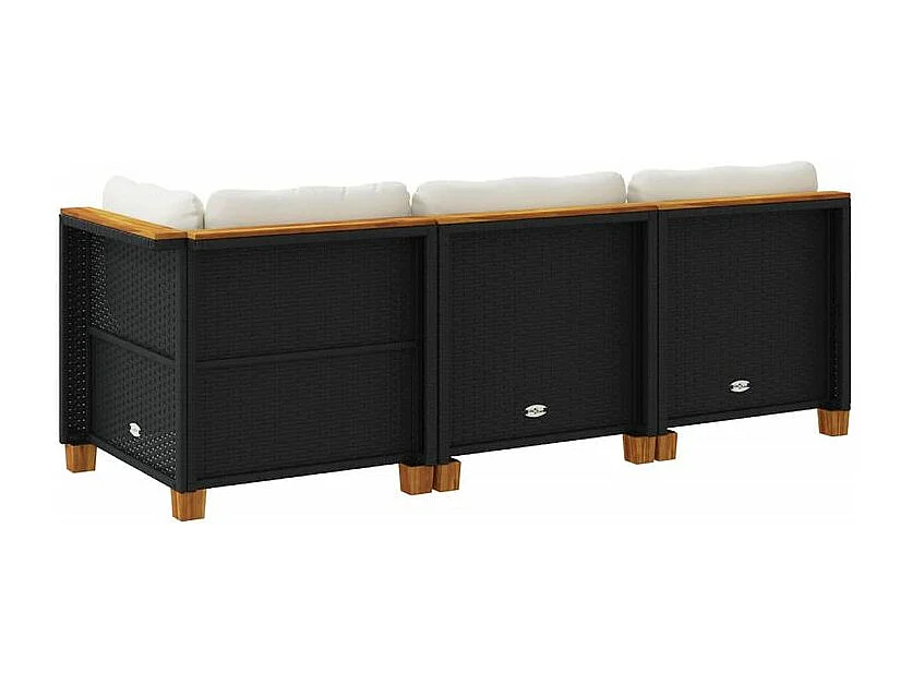 Canapé de jardin avec coussins 3 places noir résine tressée