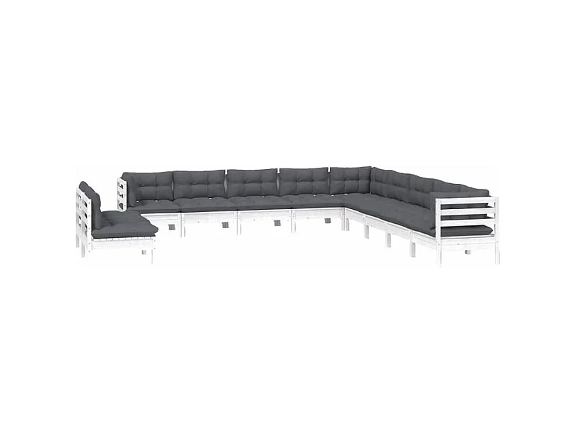 Salon de jardin 11 pcs avec coussins blanc bois de pin solide