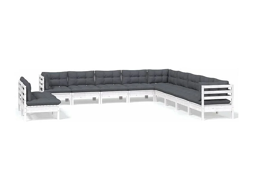 Salon de jardin 11 pcs avec coussins blanc bois de pin solide