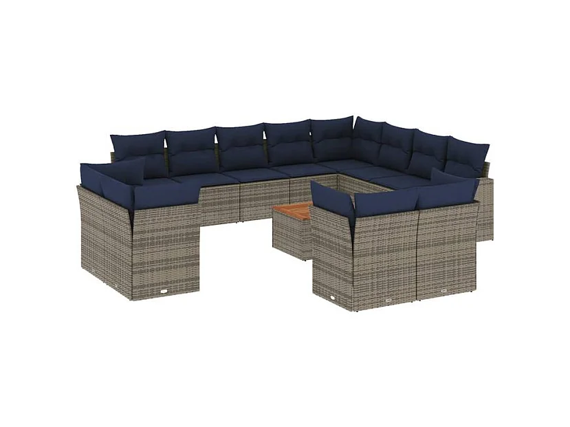 Salon de jardin avec coussins 13 pcs gris résine tressée