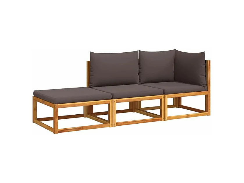 Salon de jardin avec coussins 3 pcs bois massif d'acacia