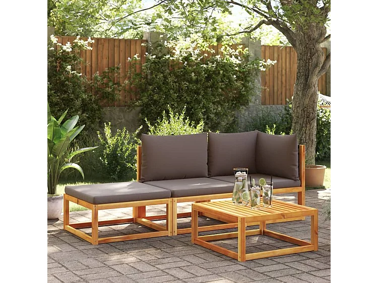 Salon de jardin avec coussins 3 pcs bois massif d'acacia