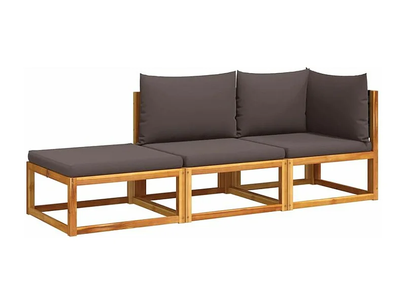 Salon de jardin avec coussins 3 pcs bois massif d'acacia