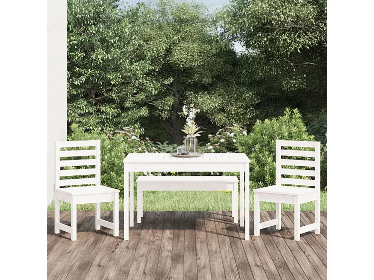 Ensemble à manger de jardin 4 pcs blanc bois massif de pin