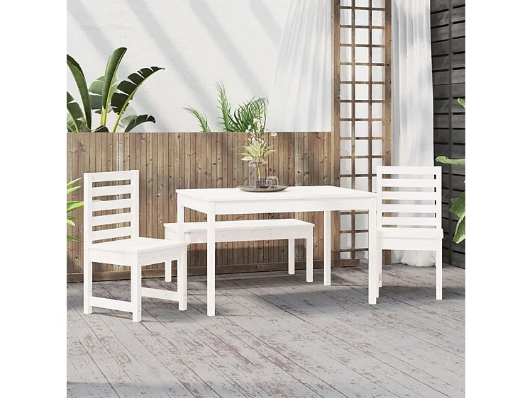 Ensemble à manger de jardin 4 pcs blanc bois massif de pin