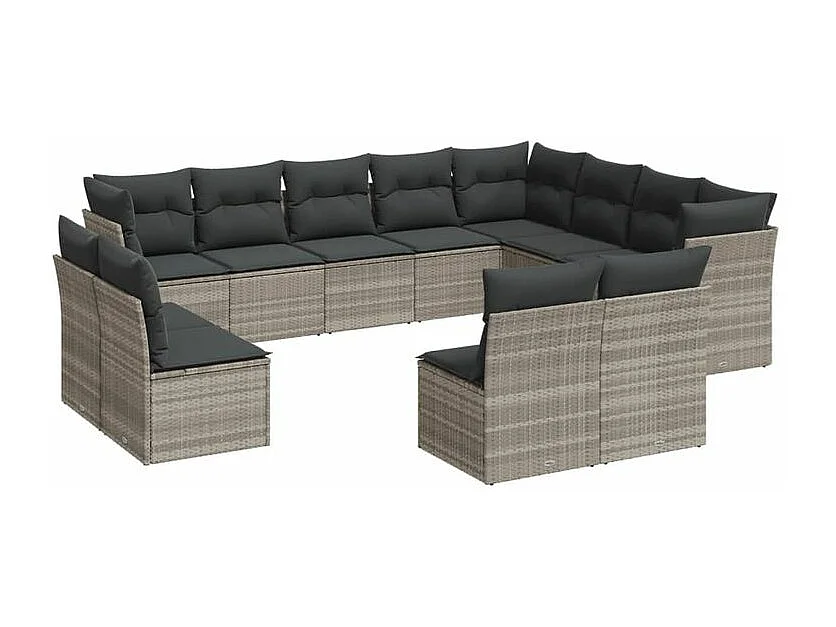 Salon de jardin avec coussins 12 pcs gris clair résine tressée