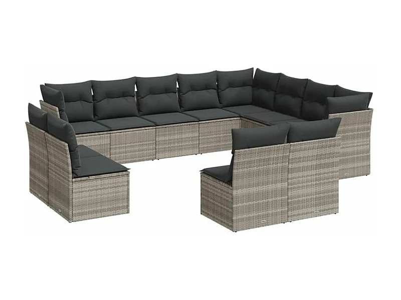Salon de jardin avec coussins 12 pcs gris clair résine tressée