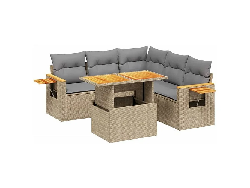 Salon de jardin avec coussins 6 pcs beige résine tressée