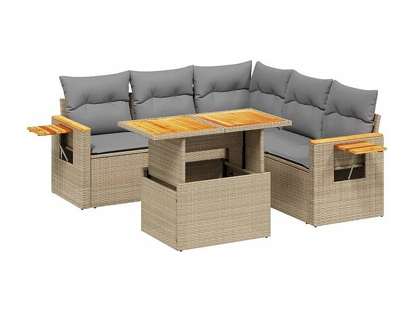 Salon de jardin avec coussins 6 pcs beige résine tressée