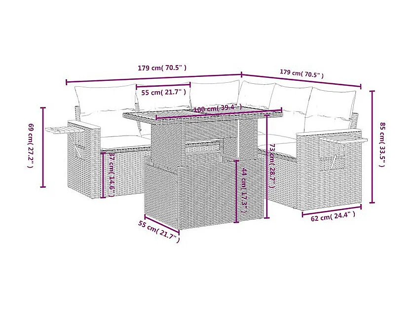 Salon de jardin avec coussins 6 pcs beige résine tressée