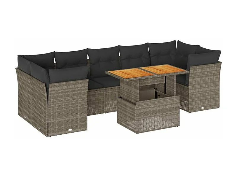 Salon de jardin 8 pcs avec coussins gris résine tressée