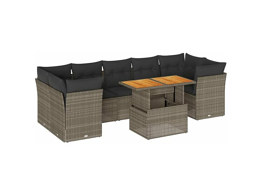 Salon de jardin 8 pcs avec coussins gris résine tressée