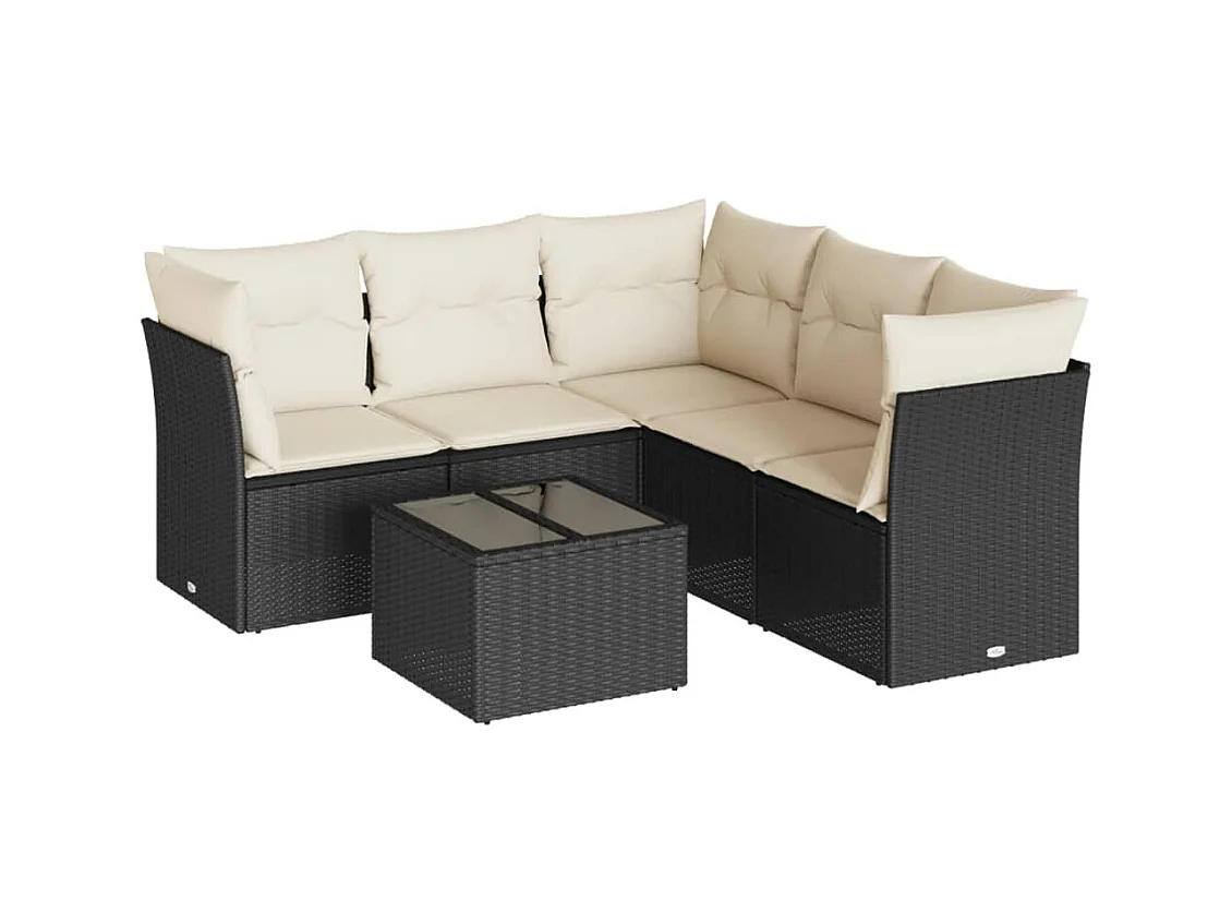 Salon de jardin 6 pcs avec coussins noir résine tressée