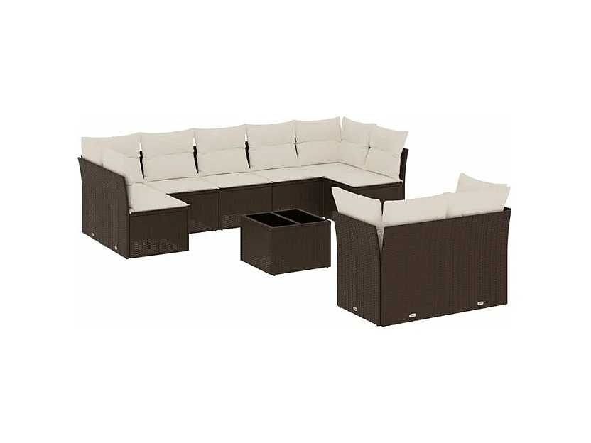 Salon de jardin 10 pcs avec coussins marron résine tressée