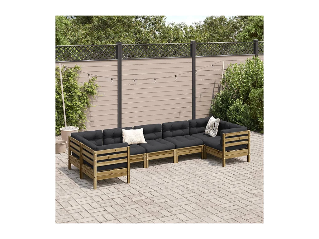 Salon de jardin 7 pcs avec coussins bois de pin imprégné