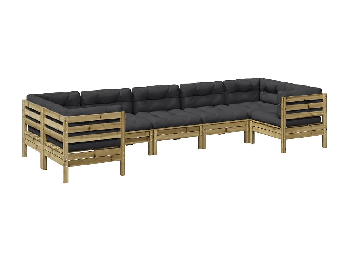 Salon de jardin 7 pcs avec coussins bois de pin imprégné