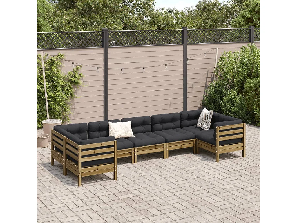 Salon de jardin 7 pcs avec coussins bois de pin imprégné