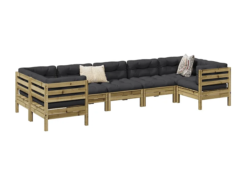 Salon de jardin 7 pcs avec coussins bois de pin imprégné