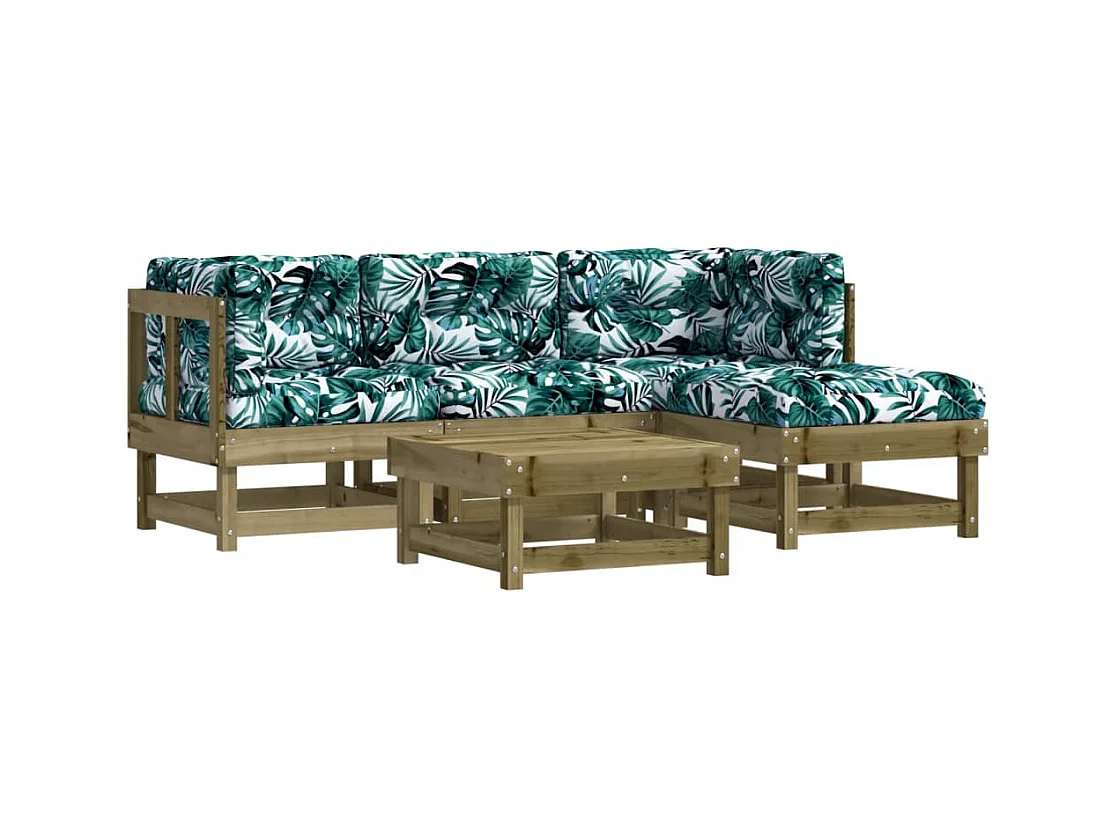 Salon de jardin 5 pcs avec coussins bois de pin imprégné