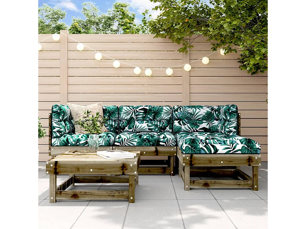 Salon de jardin 5 pcs avec coussins bois de pin imprégné