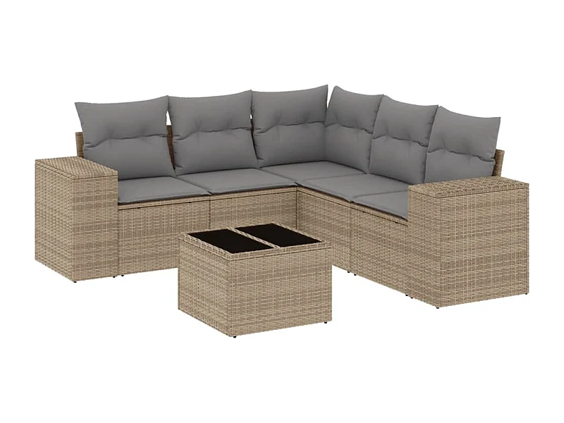 Salon de jardin avec coussins 6 pcs beige résine tressée