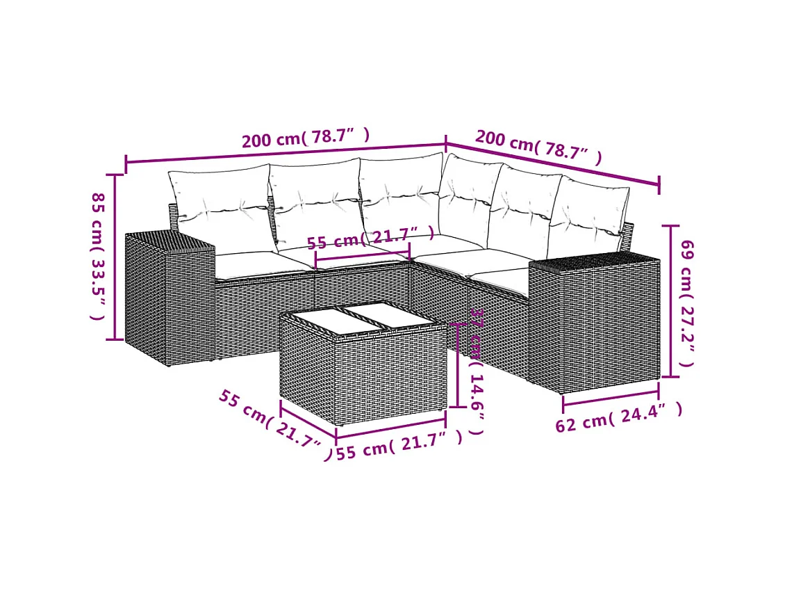 Salon de jardin avec coussins 6 pcs beige résine tressée