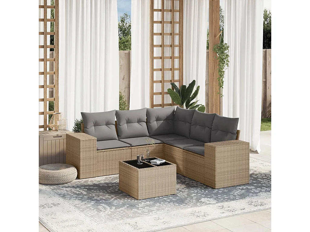 Salon de jardin avec coussins 6 pcs beige résine tressée