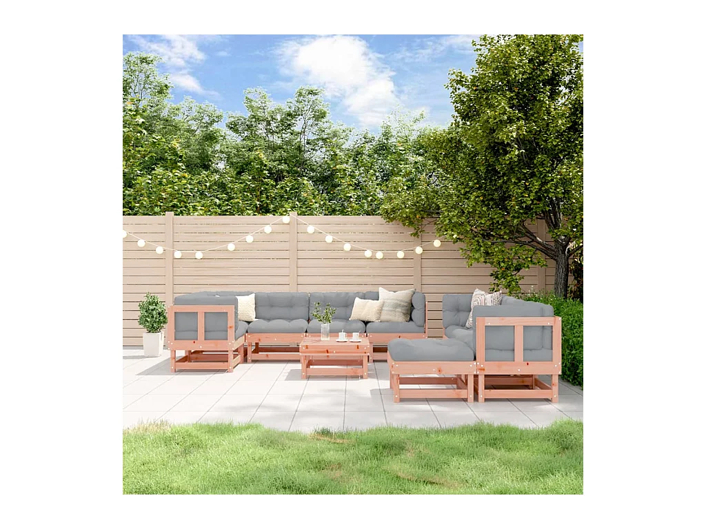Salon de jardin 10 pcs avec coussins bois massif douglas